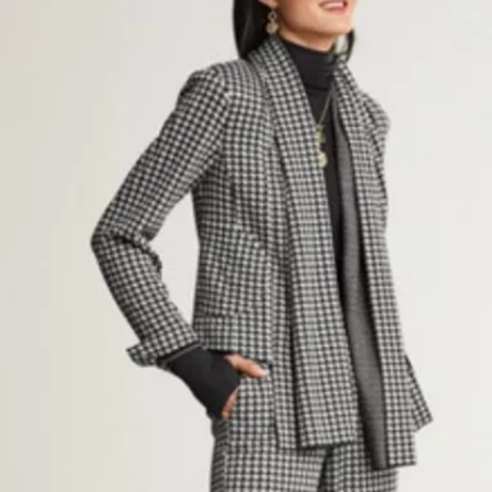CAbi #3904 Black & White Houndstooth Knit Jacket Blazer Waterfall Open Shawl
